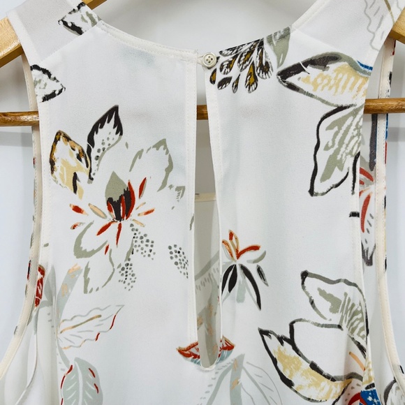 Aritzia Wilfred Cream Floral Print Sevres Silk Trim Sleeveless blouse Size Small - Picture 6 of 10